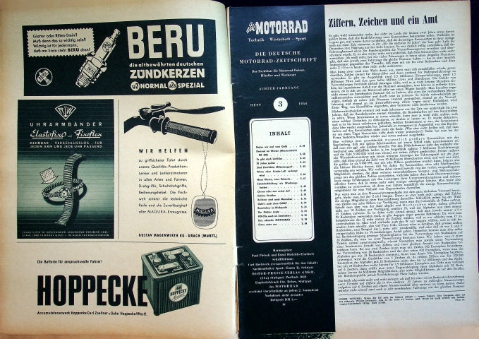 Inhaltsverzeichnis Motorrad 03/1956