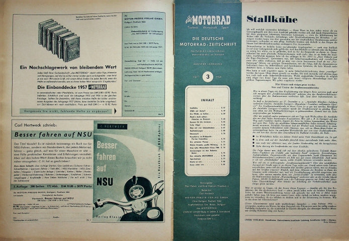 Inhaltsverzeichnis Motorrad 03/1958