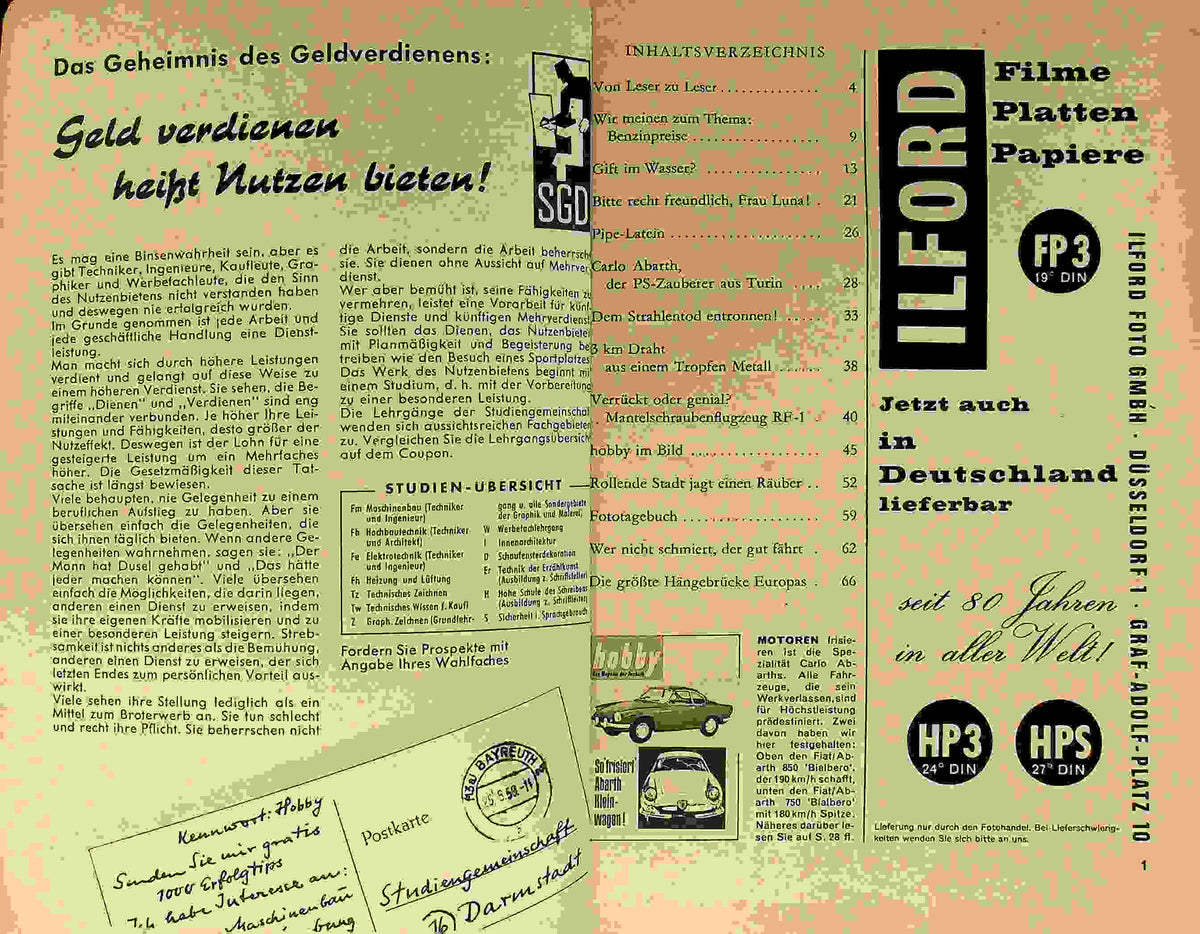 Inhaltsverzeichnis Hobby 03/1960