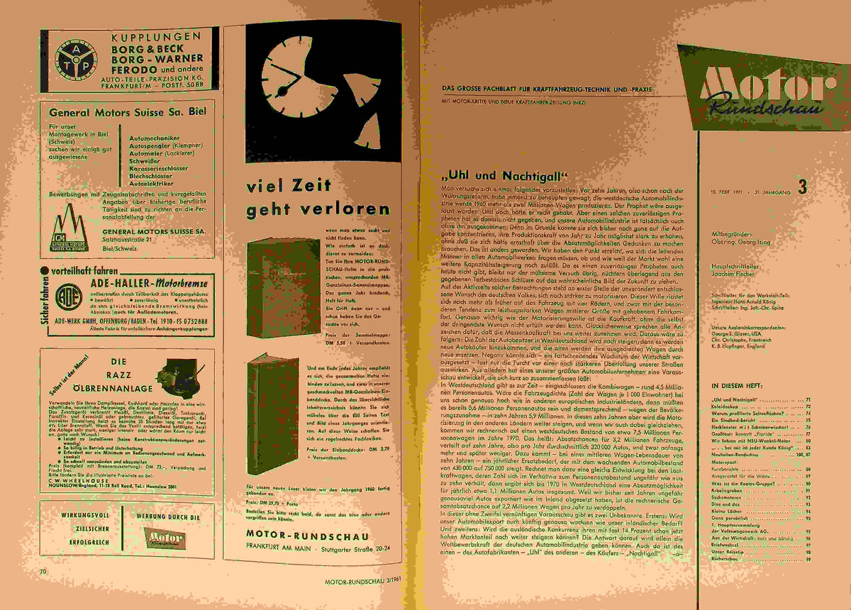 Inhaltsverzeichnis Motor Rundschau 03/1961