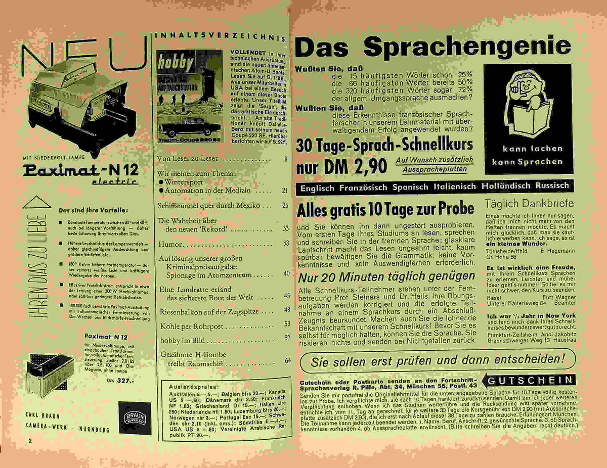 Inhaltsverzeichnis Hobby 03/1961