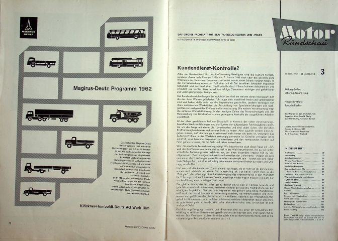 Inhaltsverzeichnis Motor Rundschau 03/1962