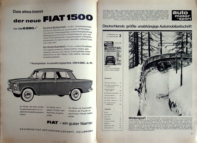 Inhaltsverzeichnis Auto Motor und Sport 03/1965