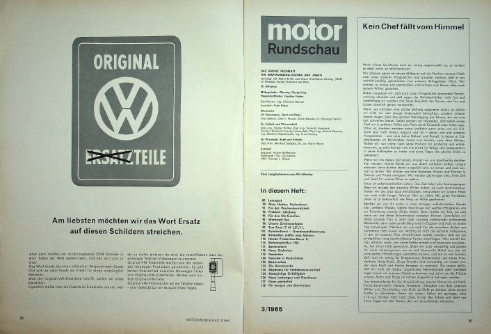 Inhaltsverzeichnis Motor Rundschau 03/1965