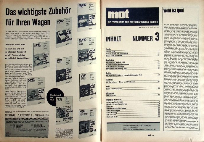 Inhaltsverzeichnis MOT 03/1966