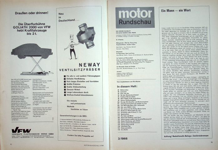 Inhaltsverzeichnis Motor Rundschau 03/1966