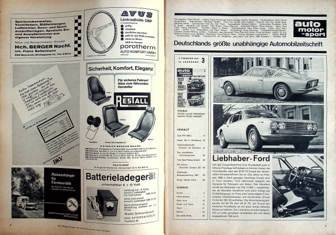 Inhaltsverzeichnis Auto Motor und Sport 03/1967