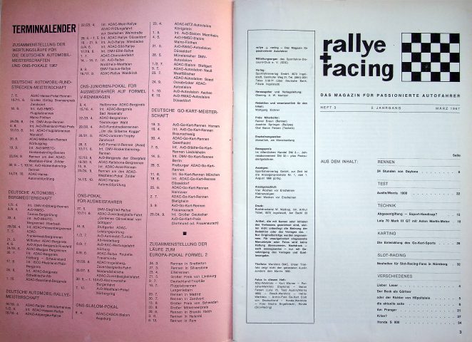 Inhaltsverzeichnis Rallye Racing 03/1967