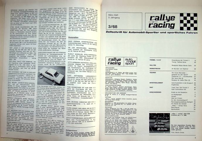 Inhaltsverzeichnis Rallye Racing 03/1968