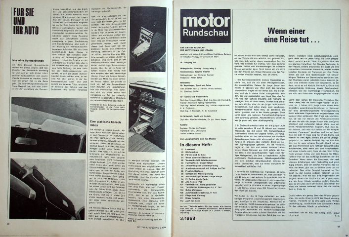 Inhaltsverzeichnis Motor Rundschau 03/1968