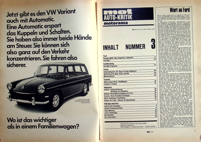 Inhaltsverzeichnis MOT 03/1968
