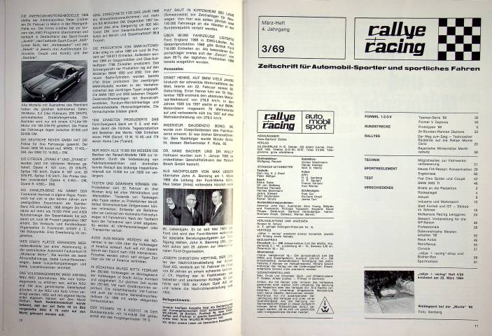 Inhaltsverzeichnis Rallye Racing 03/1969