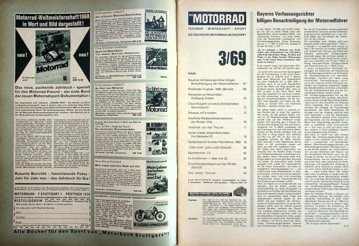 Inhaltsverzeichnis Motorrad 03/1969