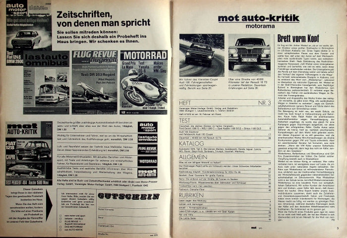 Inhaltsverzeichnis MOT 03/1970