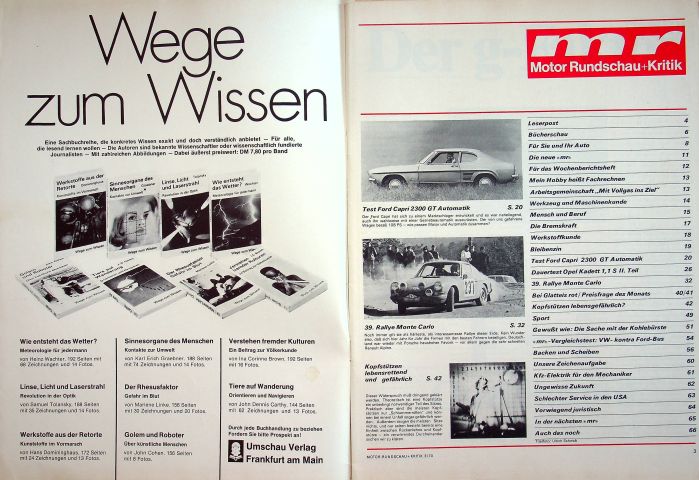 Inhaltsverzeichnis Motor Rundschau 03/1970