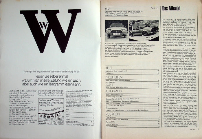 Inhaltsverzeichnis MOT 03/1971