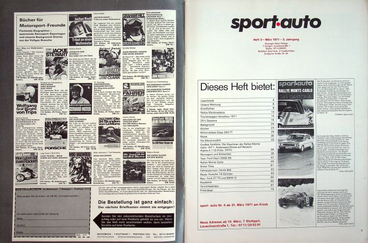 Inhaltsverzeichnis Sport Auto 03/1971