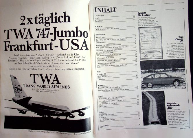 Inhaltsverzeichnis Autozeitung 03/1971