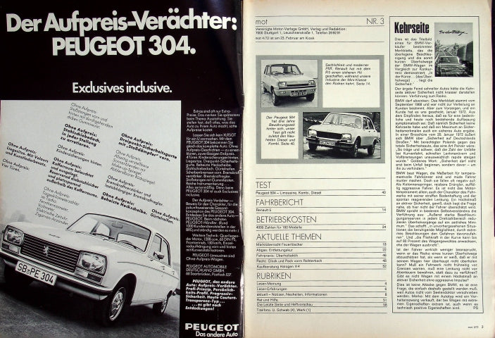 Inhaltsverzeichnis MOT 03/1972