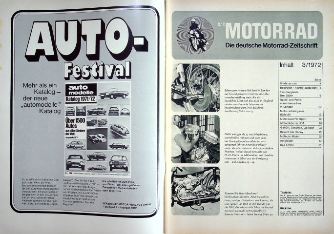 Inhaltsverzeichnis Motorrad 03/1972