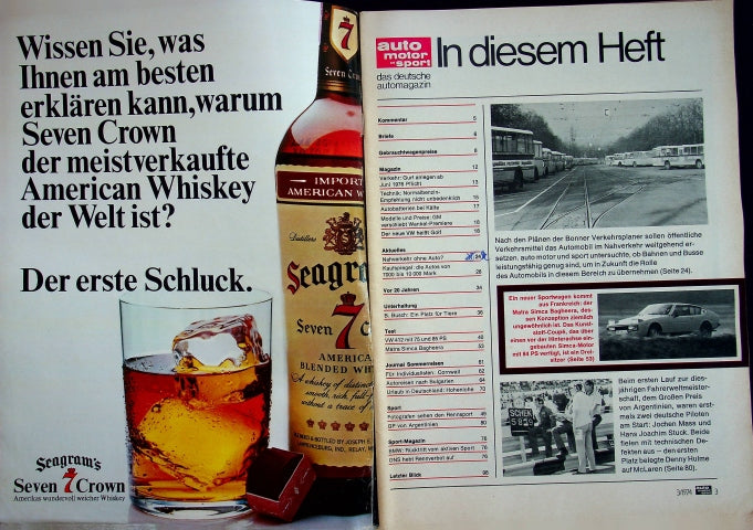Inhaltsverzeichnis Auto Motor und Sport 03/1974