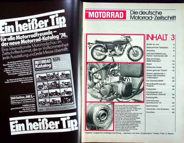 Inhaltsverzeichnis Motorrad 03/1974