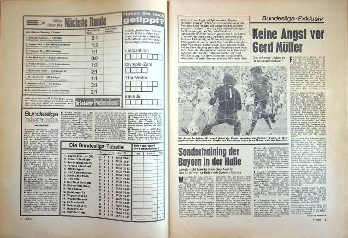 Inhaltsverzeichnis Kicker 03/1974
