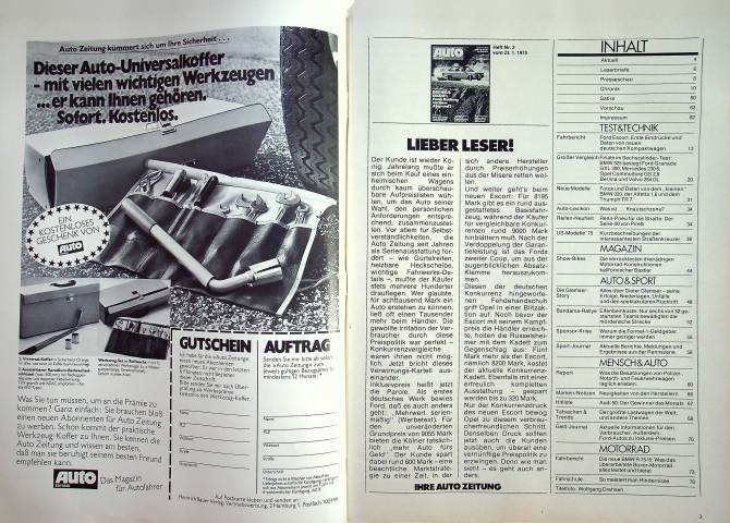 Inhaltsverzeichnis Autozeitung 03/1975