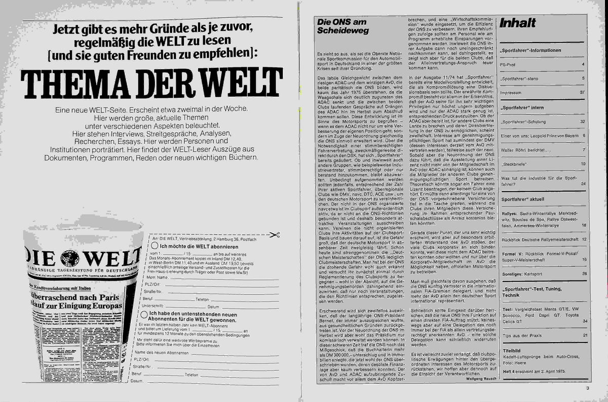 Inhaltsverzeichnis Sport Fahrer 03/1975