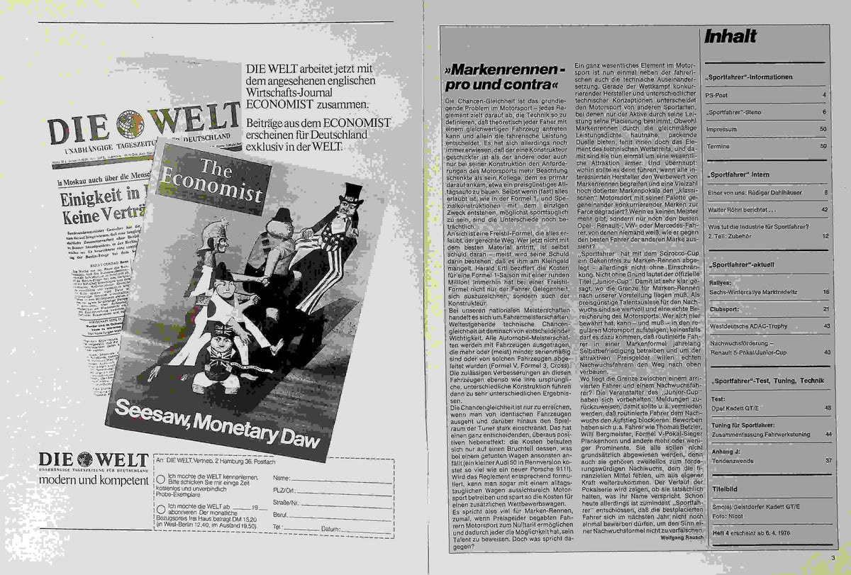 Inhaltsverzeichnis Sport Fahrer 03/1976