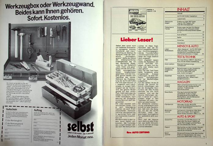 Inhaltsverzeichnis Autozeitung 03/1976