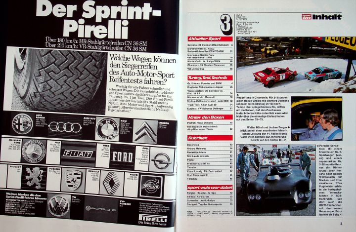 Inhaltsverzeichnis Sport Auto 03/1976