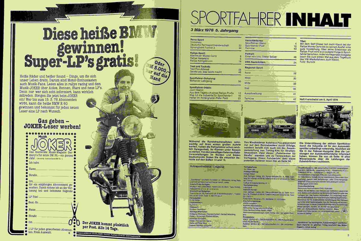 Inhaltsverzeichnis Sport Fahrer 03/1978