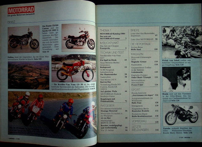 Inhaltsverzeichnis Motorrad 03/1980