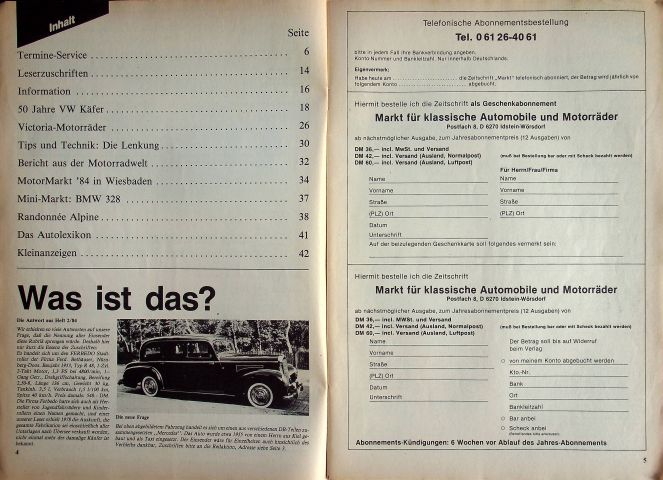 Inhaltsverzeichnis Oldtimer Markt 03/1984