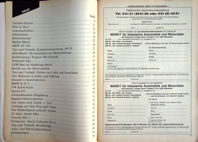 Inhaltsverzeichnis Oldtimer Markt 03/1985