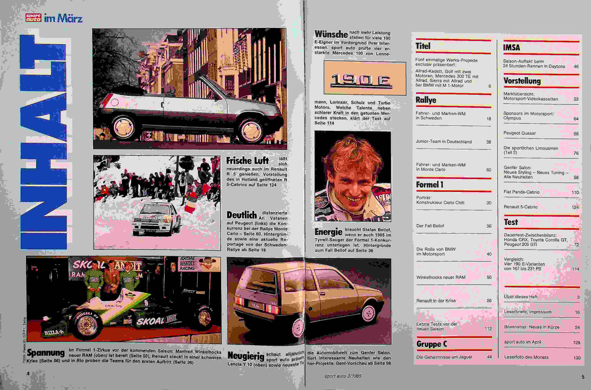 Inhaltsverzeichnis Sport Auto 03/1985