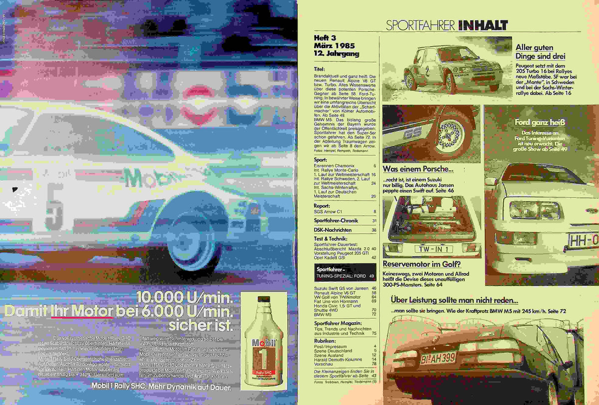 Inhaltsverzeichnis Sport Fahrer 03/1985