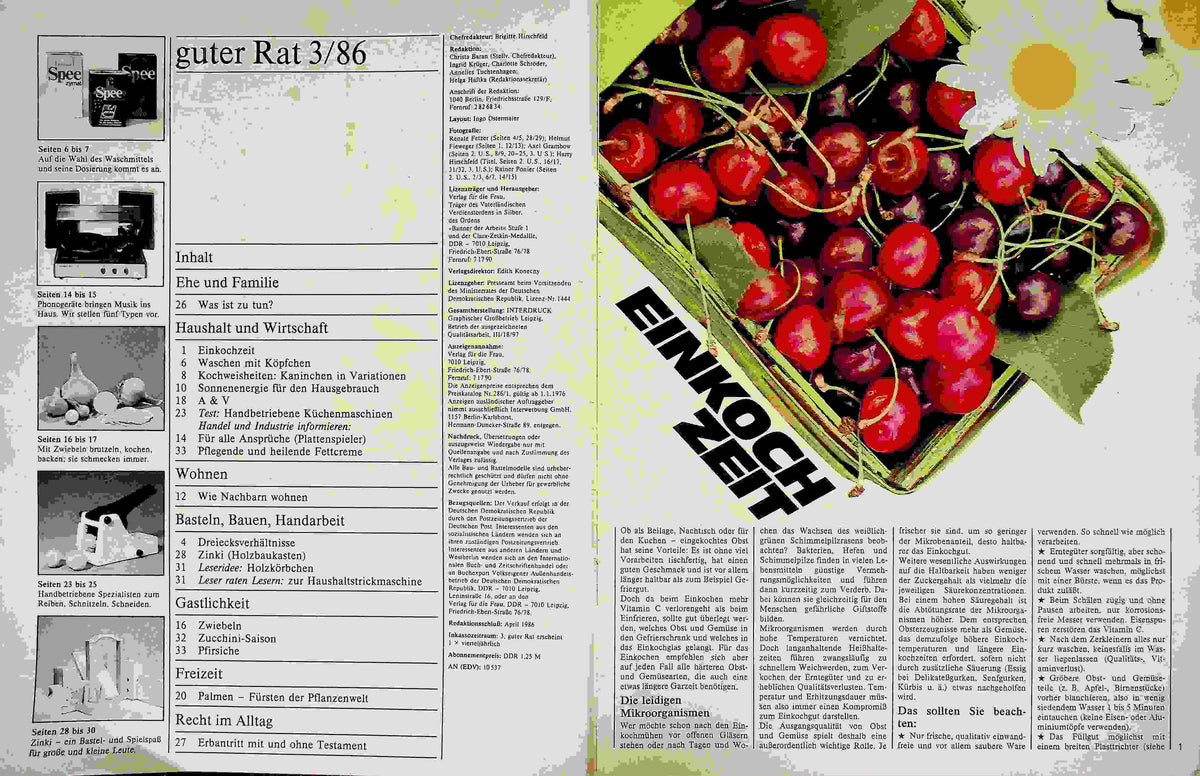 Inhaltsverzeichnis Guter Rat 03/1986