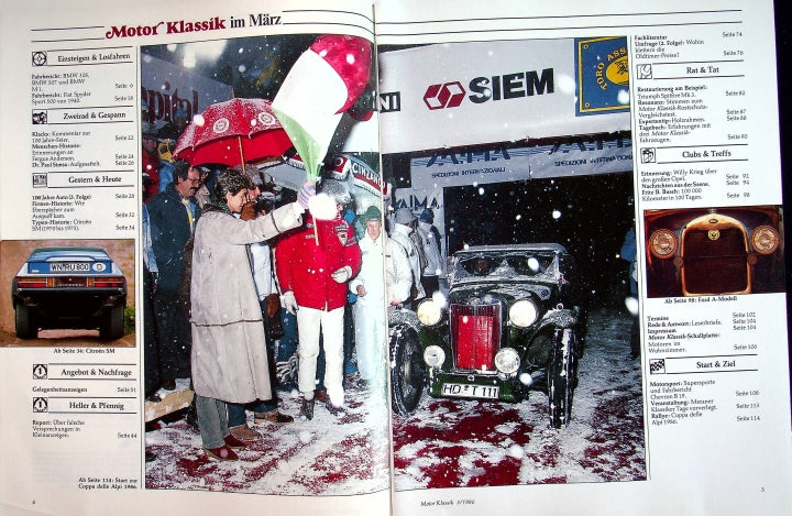 Inhaltsverzeichnis Motor Klassik 03/1986