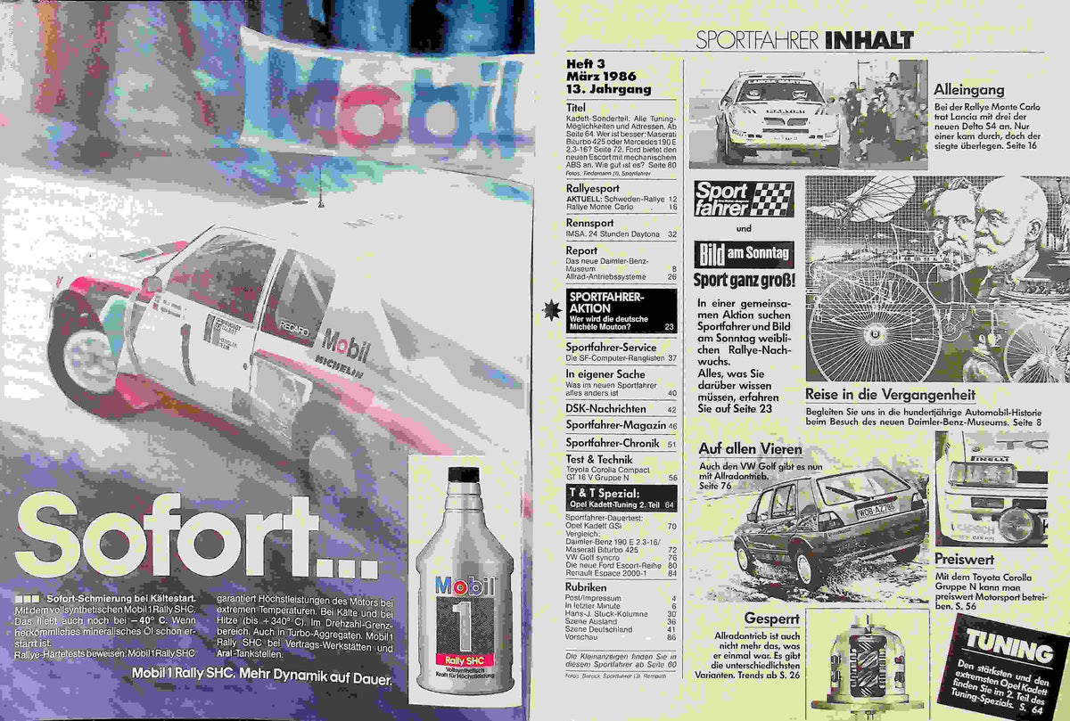 Inhaltsverzeichnis Sport Fahrer 03/1986