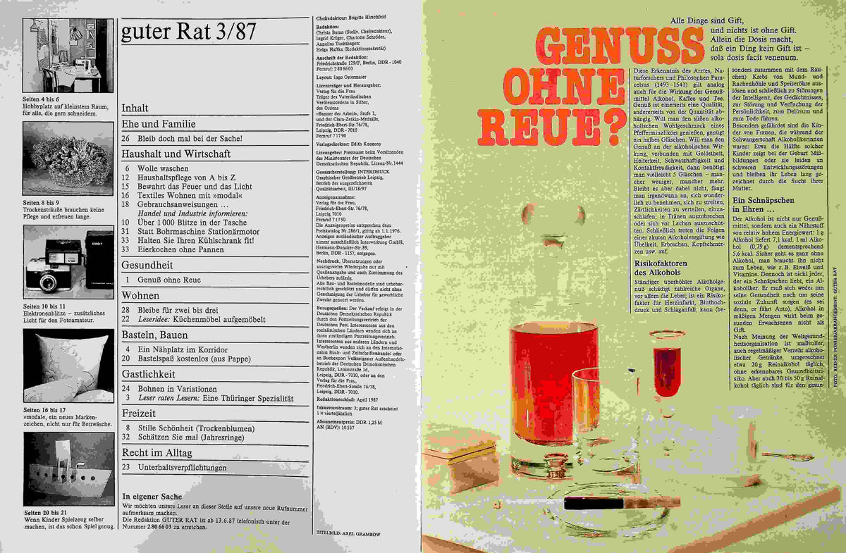 Inhaltsverzeichnis Guter Rat 03/1987