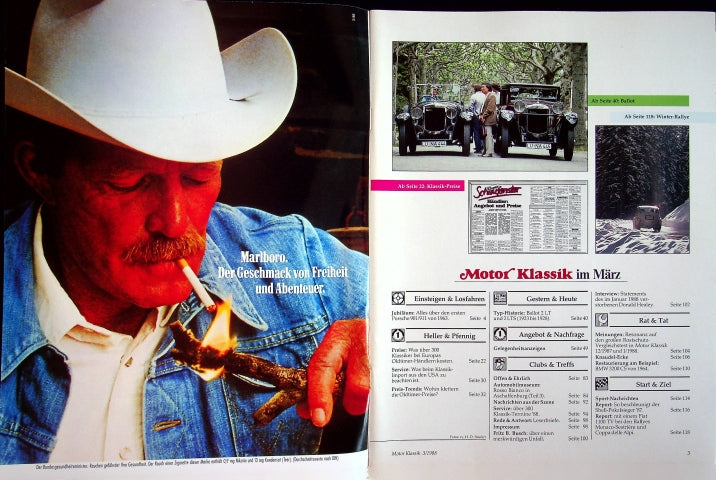 Inhaltsverzeichnis Motor Klassik 03/1988