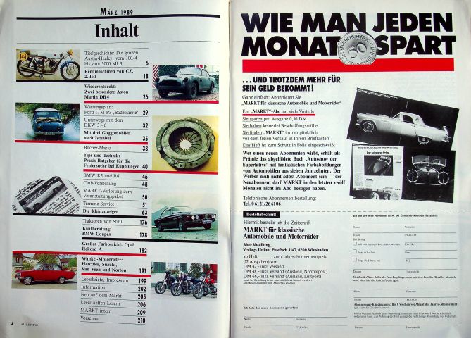 Inhaltsverzeichnis Oldtimer Markt 03/1989