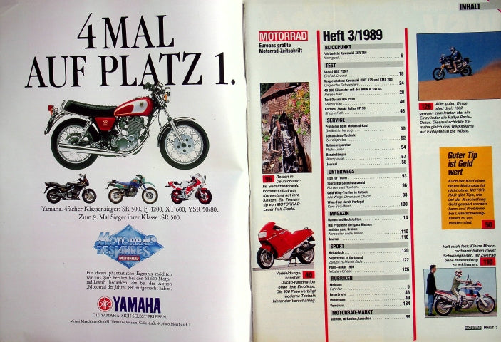 Inhaltsverzeichnis Motorrad 03/1989