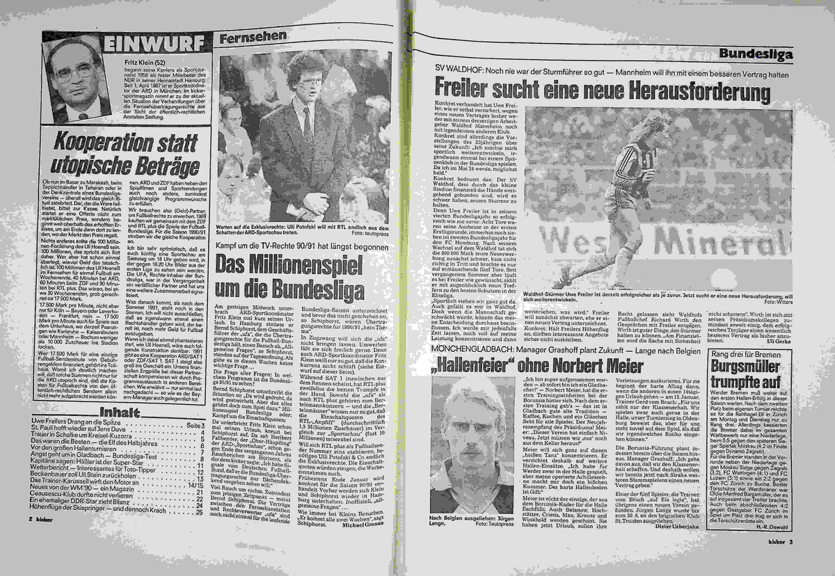 Inhaltsverzeichnis Kicker 03/1990