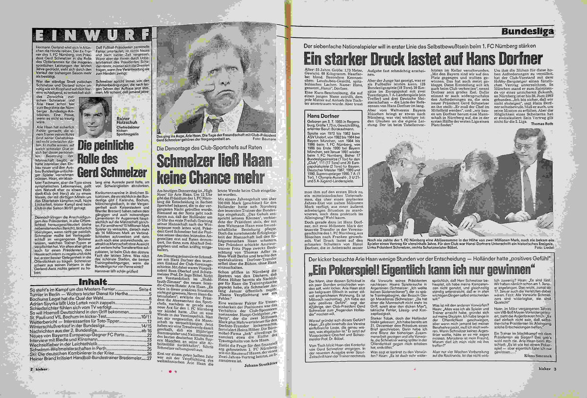 Inhaltsverzeichnis Kicker 03/1991