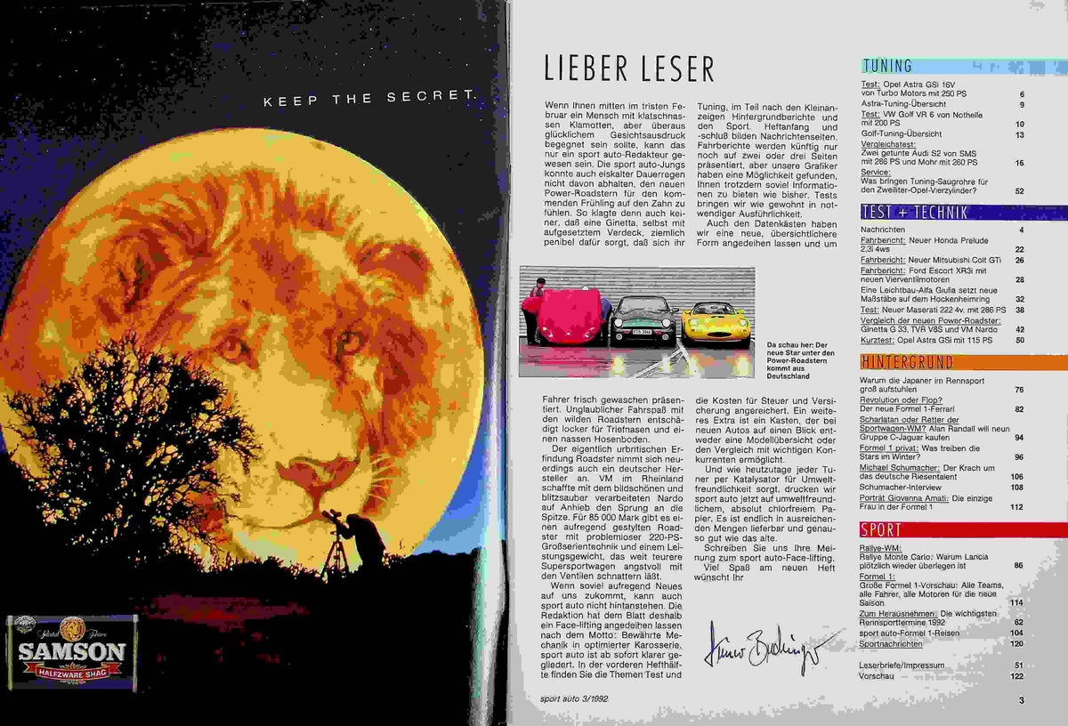 Inhaltsverzeichnis Sport Auto 03/1992