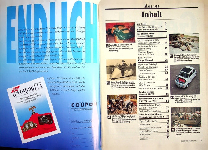Inhaltsverzeichnis Oldtimer Praxis 03/1992