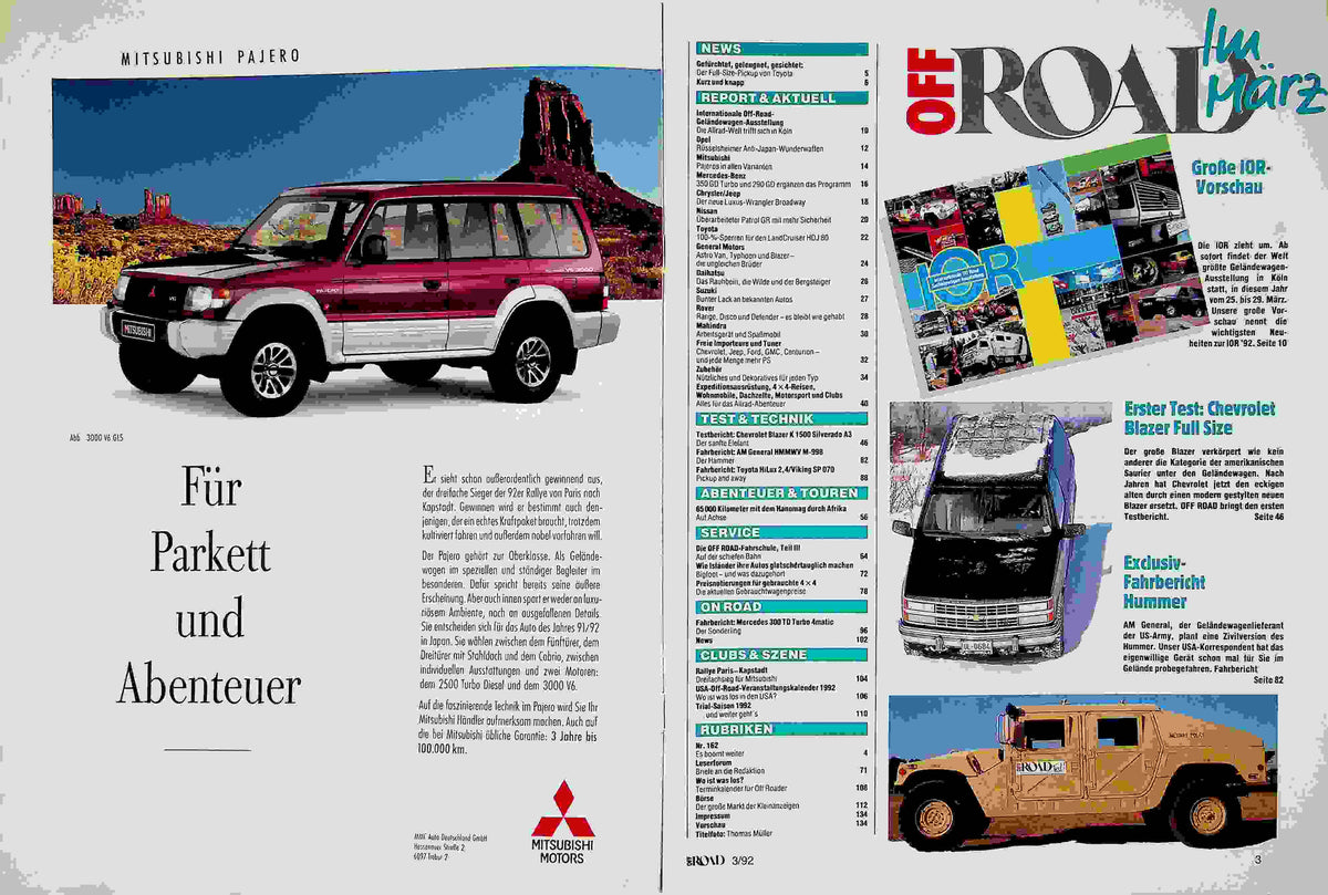 Inhaltsverzeichnis Offroad 03/1992